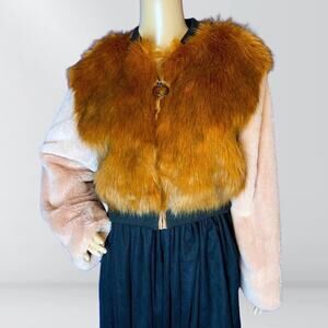 Shaci Blue Faux Fur Orange & Pink Cropped Jacket